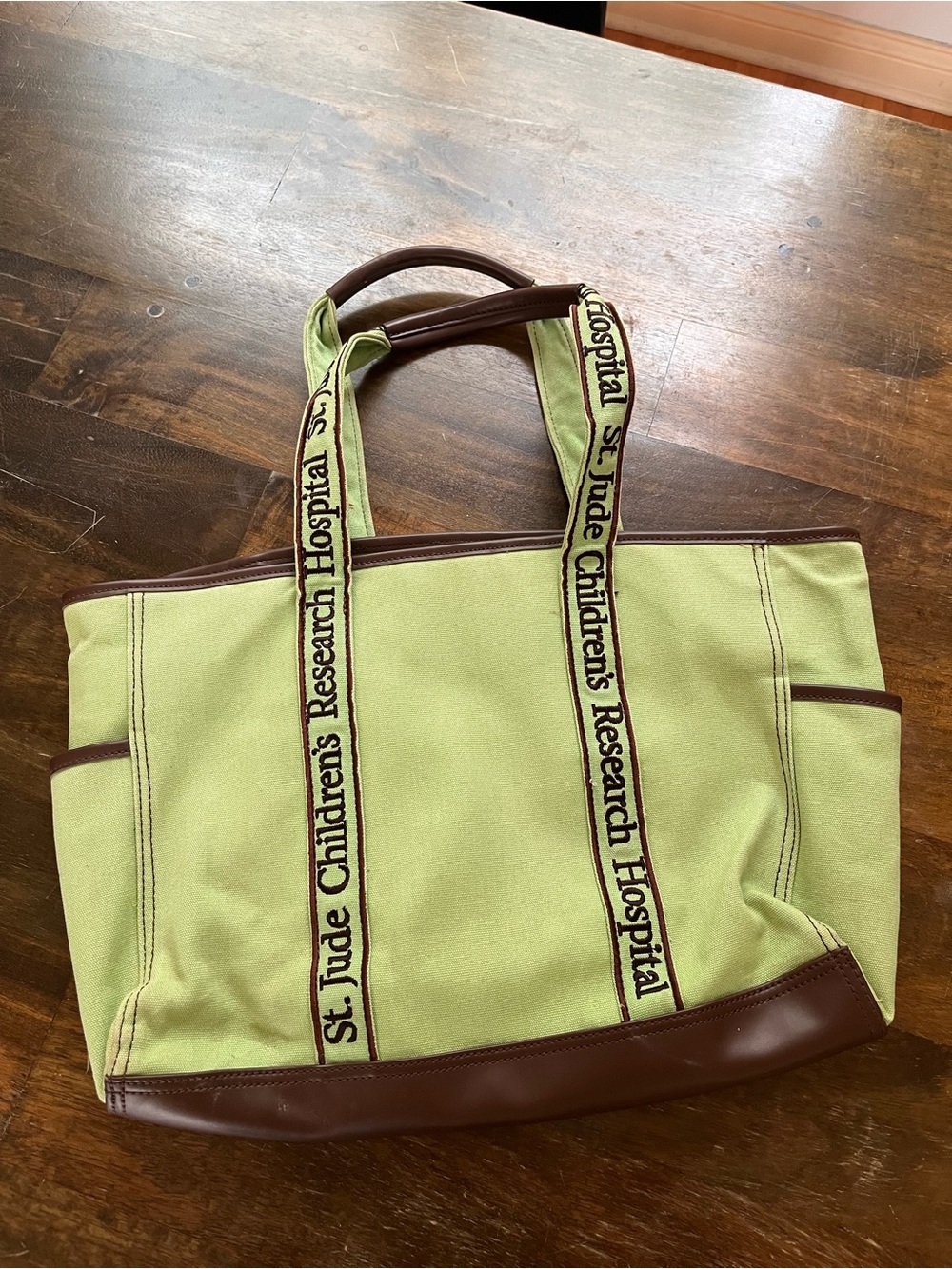 Liz Claiborne Green Canvas Tote with Brown Trim